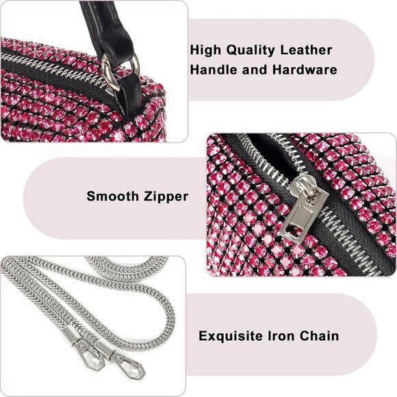 Elegant Rhinestone Evening Bag for Women - Sparkling Pink Crossbody Purse - Picture 6 of 7